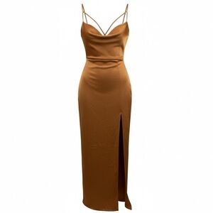 RUMER ALLEGRA DRAPE DRESS IN CARAMEL